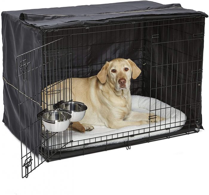 A metal dog cage is used primarily for housebreaking a puppy.